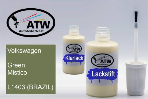 Volkswagen, Green Mistico, L1403 (BRAZIL): 20ml Lackstift + 20ml Klarlack - Set, von ATW Autoteile West.